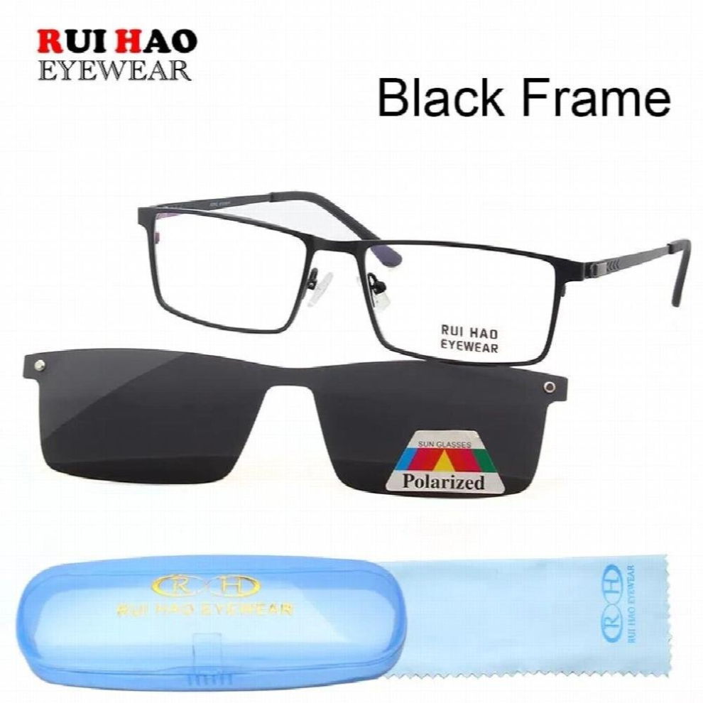 Rectangle Eyeglasses Frame With Polarized Clip on Sunglasses Full Glasses Frame Optical Spectacles 94004