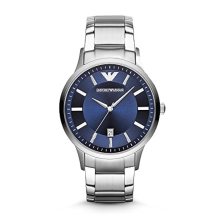 Montre Emporio Armani AR2477 pour homme - acier inoxydable, cadran noir, verre minéral, 50 m, bracelet cuir noir