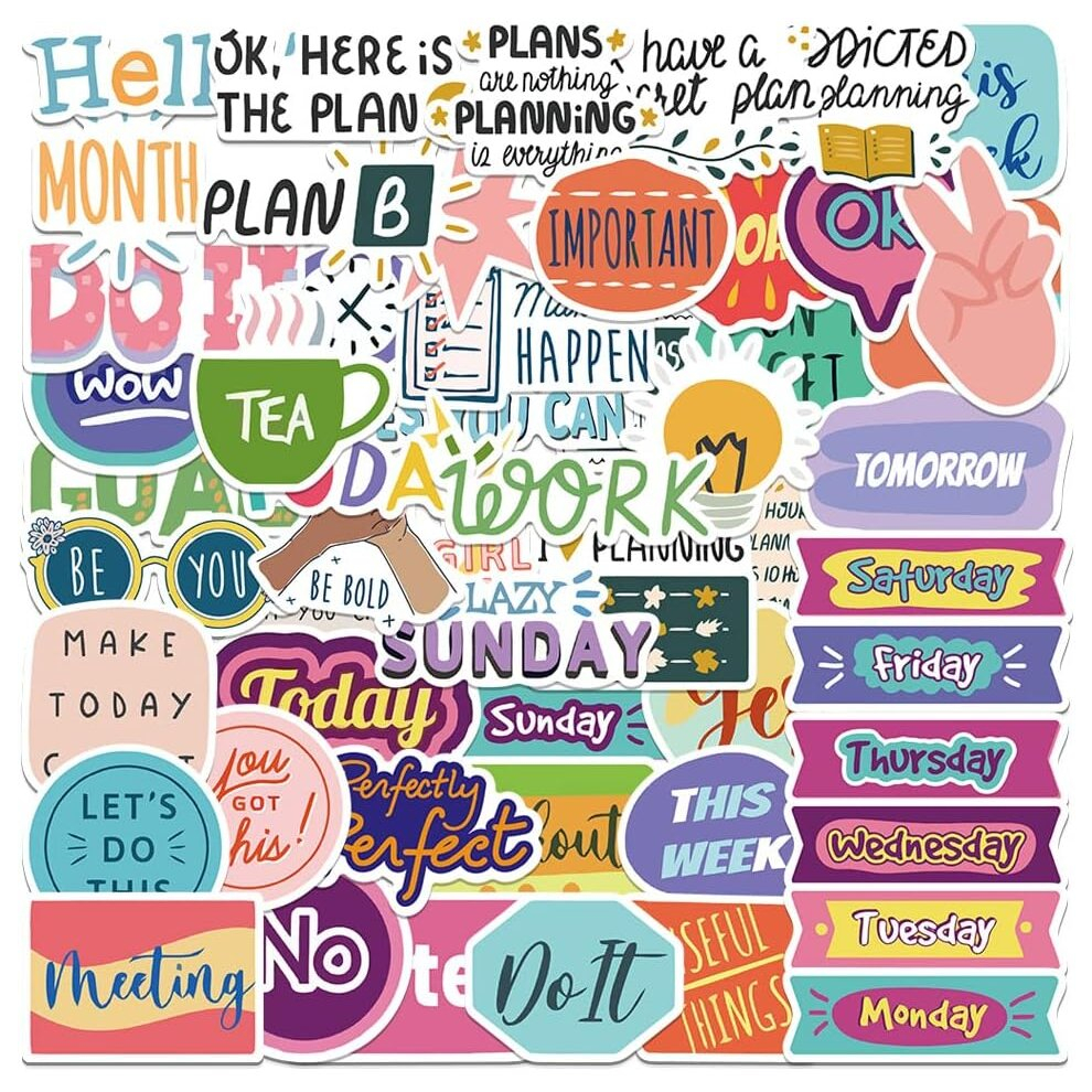 54Pcs Planner Stickers for Water Bottle Laptop Skateboard Luggage Guitar Car Motorcycle Bike Vinyl Waterproof Planning Sticker Pack for Teens Adults