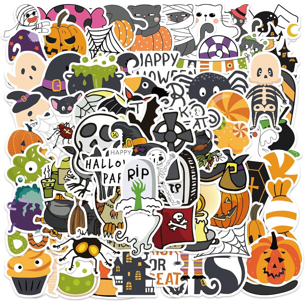 Tianci 100Pcs Halloween Stickers,Pumpkin Stickers Holiday Colorful Waterproof Vinyl Art For Stickers Water Bottles,Skateboards, Guitars,Helmets,Laptops