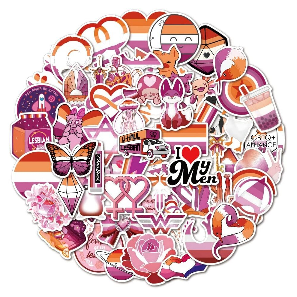 Tianci 60 Pcs Lesbian Stickers For Water Bottle Laptop Skateboard Luggage Guitar Car Motorcycle Bike Vinyl Waterproof Lesbian Sticker Pack Suitable Purple