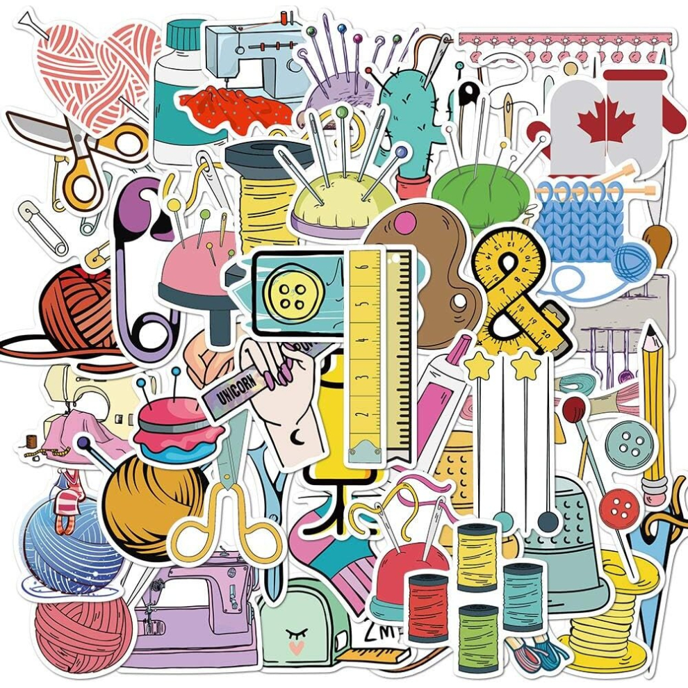 Sewing Machine Stickers - 50 Pcs Cartoon Lovely PVC Kawaii Decals Funny Vinyl Decoration DIY Decor for Teens (Sewing Machine Sticker)