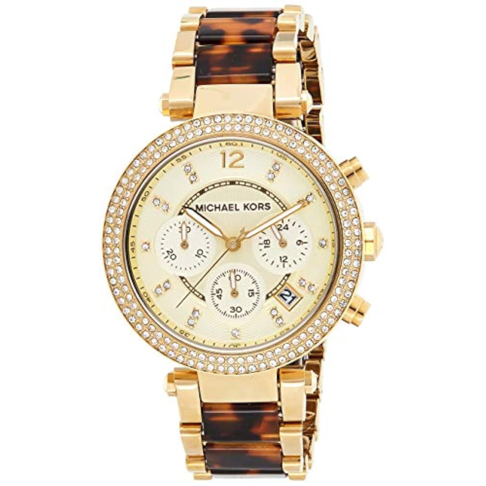 Montre Michael Kors MK5688 pour femme – boîtier en acier inoxydable doré, cadran blanc, chronographe, quartz, 50 m d’étanchéité