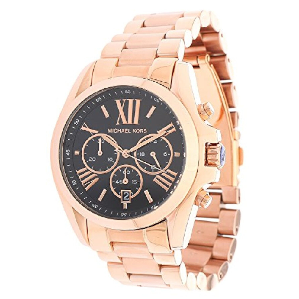 Montre Michael Kors MK5854 pour femme : boîtier acier rosé 39 mm, cadran nacre, indices en cristal, étanche 100 m