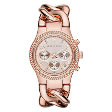 Montre femme Michael Kors MK3247 en acier inoxydable or rose, lunette ornée de cristaux, cadran nacré, résistance 50 m