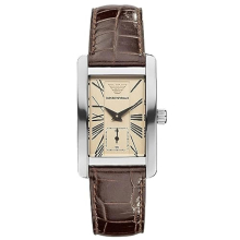 Montre Emporio Armani AR0154 pour homme - boîtier acier 43 mm, cadran noir, bracelet cuir, quartz, étanche 50 m