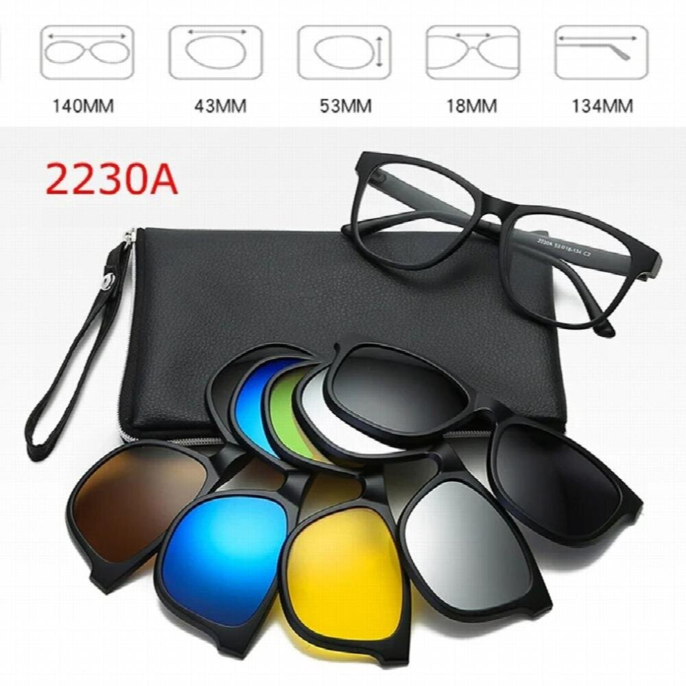 Optical Spectacle Frame Men Women Myopia With 5 Clip On Sunglasses Polarized Magnetic Glasses For Male Eyeglasses RS1019