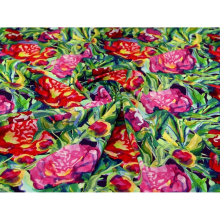 Minerva Exclusive Painted Peonies Linen Viscose Blend Fabric - per metre