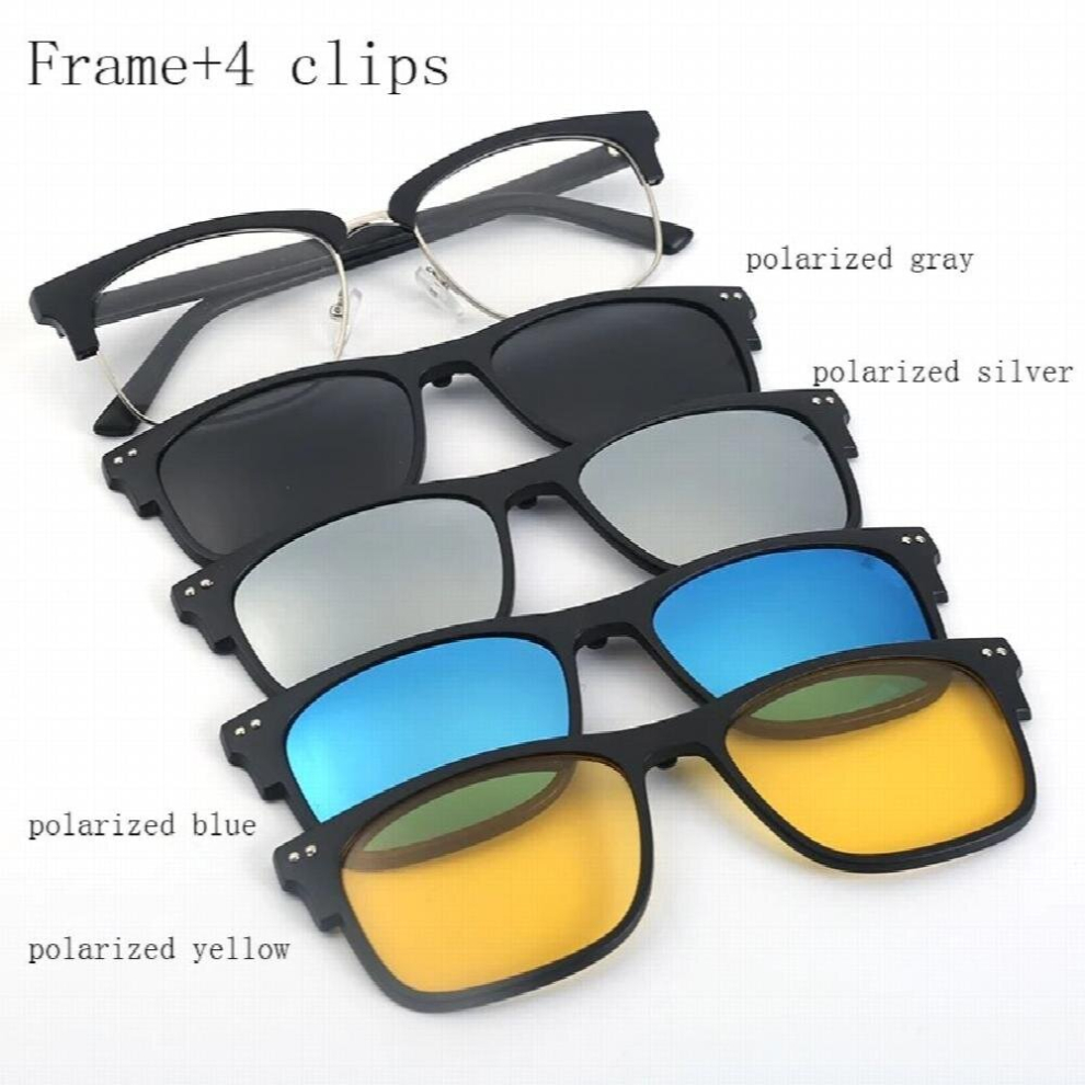 Spectacle Frame Eyeglasses Men Women With Polarized Clip On Sunglasses Magnetic Glasses Male Myopia Optical RS2275