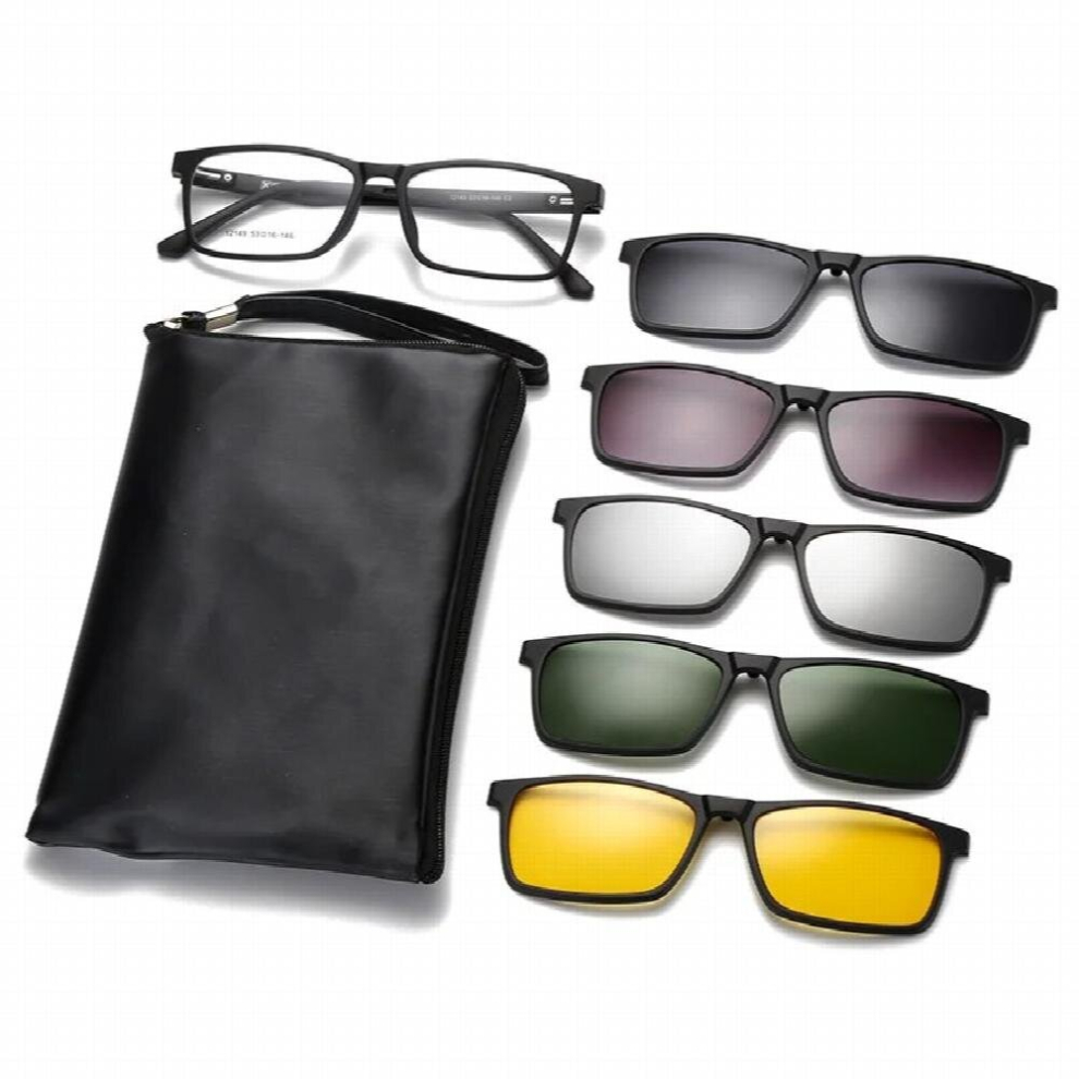 Sets Glasses TR90 Magnetic Glasses Five Sunglasses Clip-on In One Small Square Optical Spectacle Spring Hinge Frame Eyeglasses