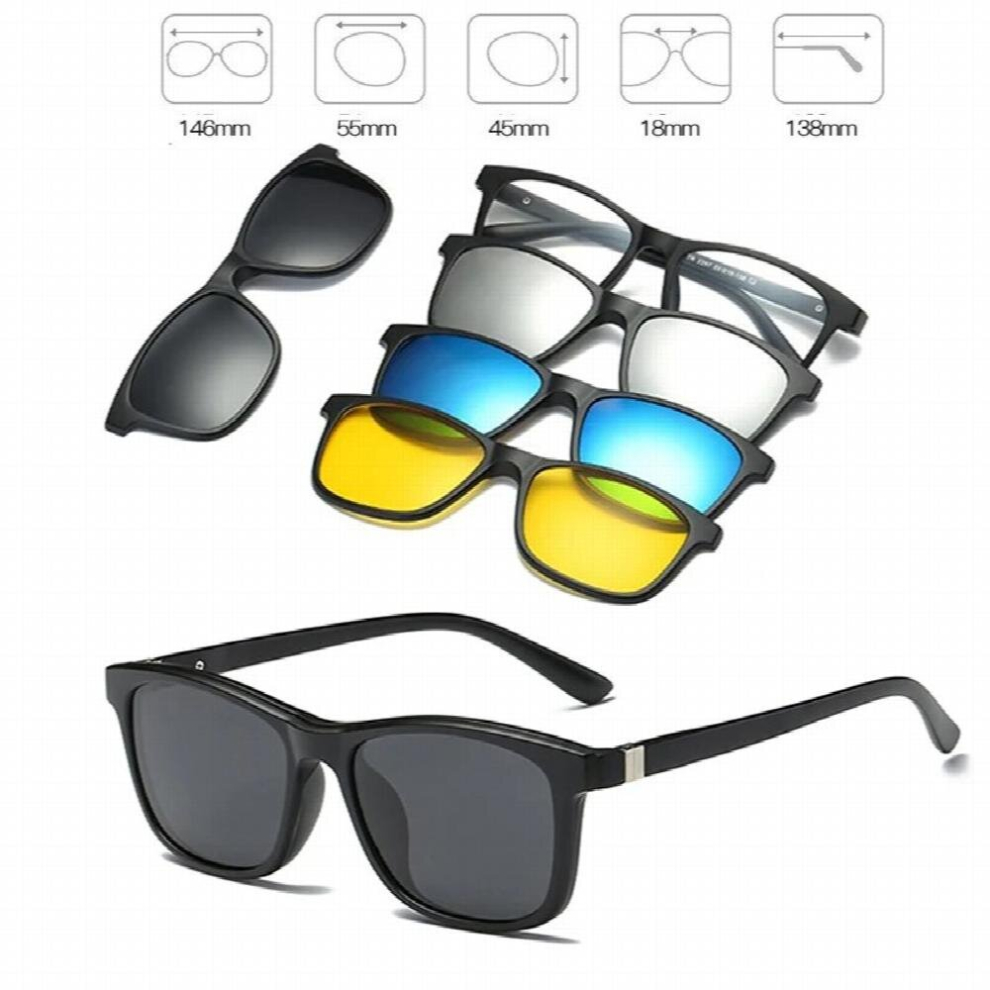 QIFENG Optical Spectacle Frame Eyeglasses Men Women Spring Hinge TR90 With 4 Clip On Sunglasses Polarized Magnetic Glasses QF129