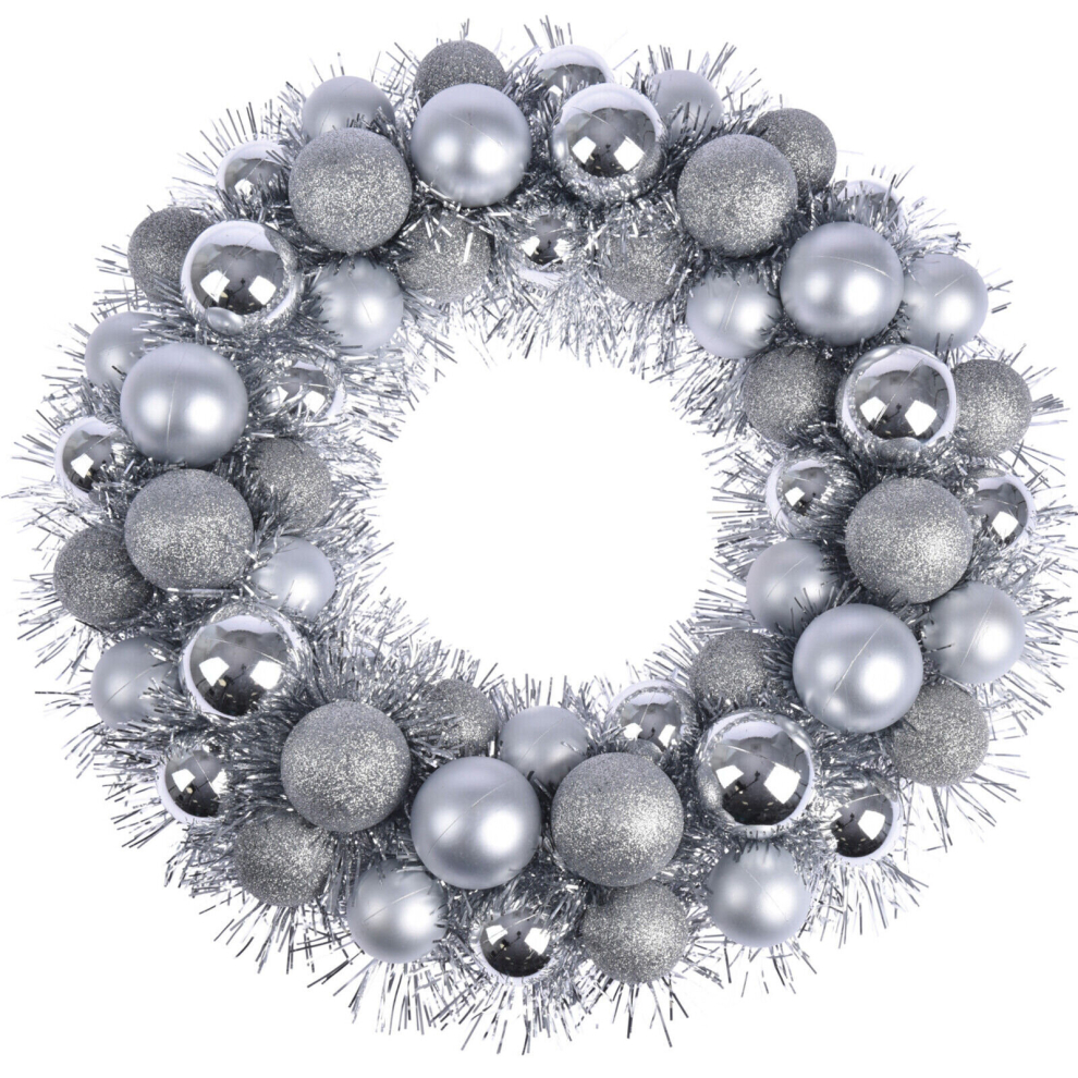 (Silver) Christmas Wreath Tinsel Bauble Decorative Hanging