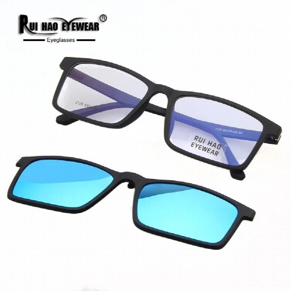 Unisex Eyeglasses Frame TR90 Rectangle With Polarized Clip on Sunglasses Optical Glasses Men Women Spectacles Frame 2125