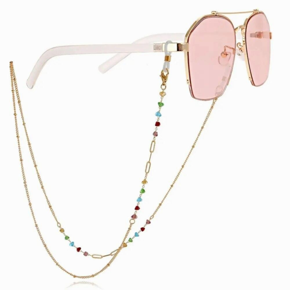 Multicoloured Colorful Broken Stones Flower Metal Glasses Chain Mask Chain Sunglasses Lanyard Rope Anti-Lost Necklace