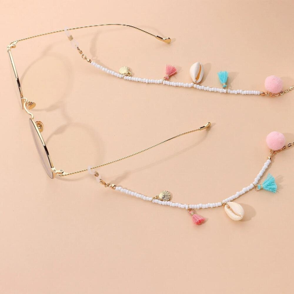 Fringed Hair Ball EyeglassHanging Neck Chains Golden Bead Mask Chain Women Sunglasses Chain Straps
