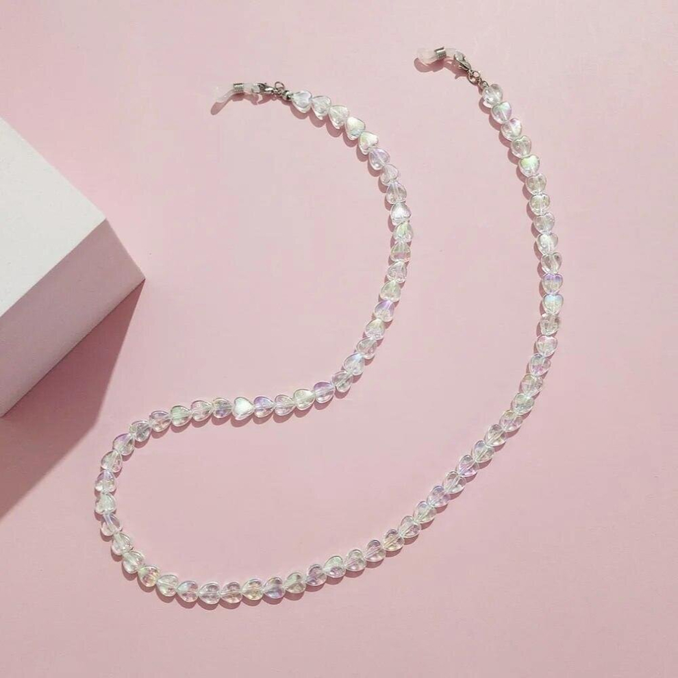 Love Heart Pink Crystal Sunglasses Chain Romantic Transparent Bead Chain For Glasses Women Necklace Lanyard Jewelry