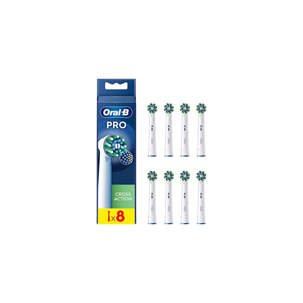 Pro Cross Action Electric Toothbrush Head, X-Shape And Angled Bristles For Deeper Plaque Removal, Pack Of 8 Toothbrush Heads, White