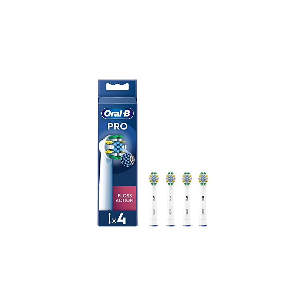 Pro Floss Action Electric Toothbrush Head, X-Shaped And Interdental Bristles For Deeper Plaque Removal, Pack of 4 Toothbrush Heads, White