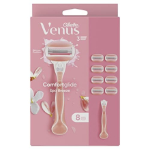 Comfortglide Spa Breeze Women's Razor + 8 Razor Blade Refills, Lubrastrip with A Touch of Botanical Oils, 2 Flexible Gel Bars For A Comfortable Shave