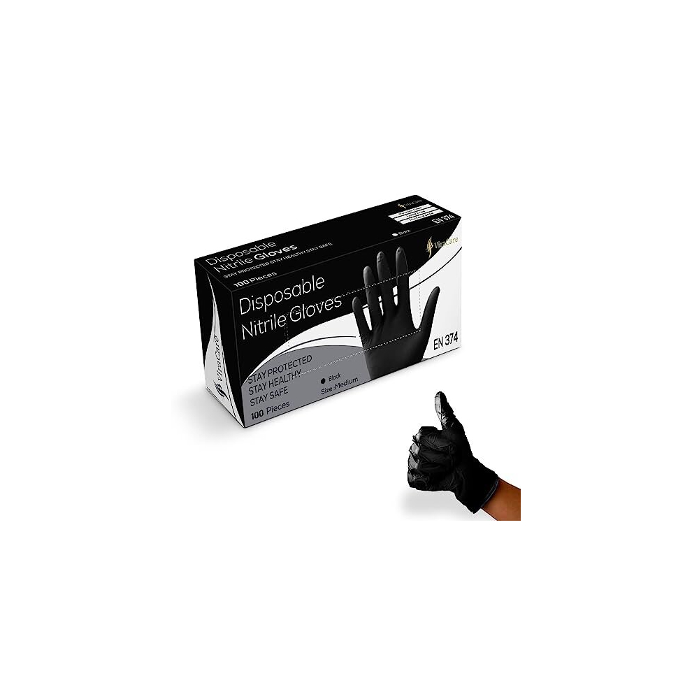 100 x Black Disposable Gloves | Black Nitrile Gloves | Latex free Gloves | Powder Free Gloves | Black Gloves Disposable | Strong And Non-Sterile