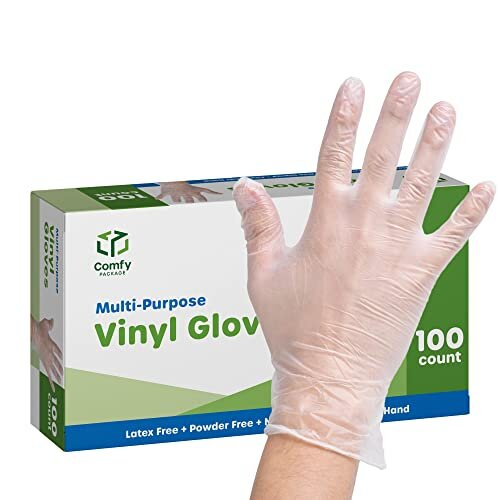 [100 Pack] Clear Powder-Free Vinyl Disposable Plastic Gloves - Medium