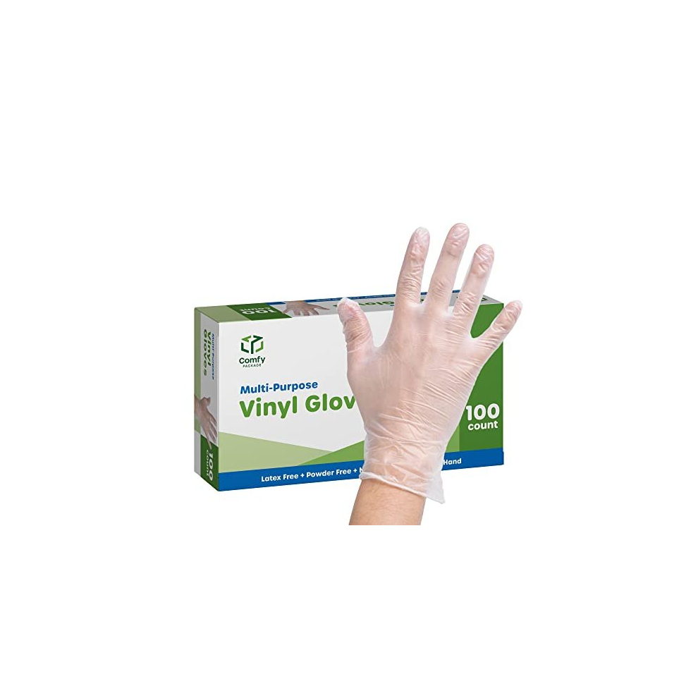 [100 Pack] Clear Powder-Free Vinyl Disposable Plastic Gloves - Medium