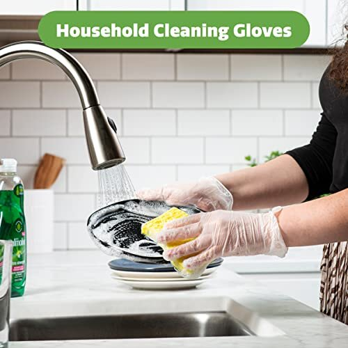 [100 Pack] Clear Powder-Free Vinyl Disposable Plastic Gloves - Medium 1