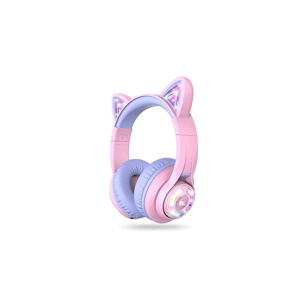 Iclever Bluetooth Kids Headphones, Bth13 Cat Ear Led Up Wireless 50H Playtime, 74/85/94Db Volume Limiting Children Headphones With Microphone Over For Light