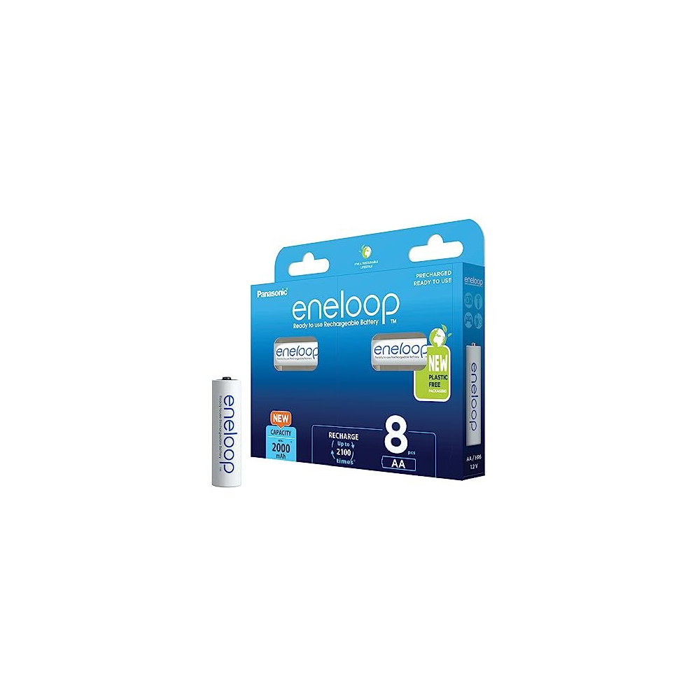 Panasonic Eneloop Ready-To Use Ni-Mh Battery, Aa/Mignon, 8-Pack, Improved Capacity Of Min. 2000 Mah, 2100-Charge Cycle Life, High Power Performance, 6218474828813
