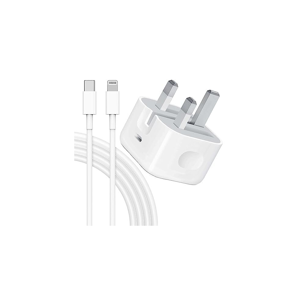 iPhone USB C Fast Charger [Apple MFi Certified] 20W PD UK Type Power Block Wall Plug Adapter with 2M USB-C to Lightning Cable Compatible 14 13 12 11 X