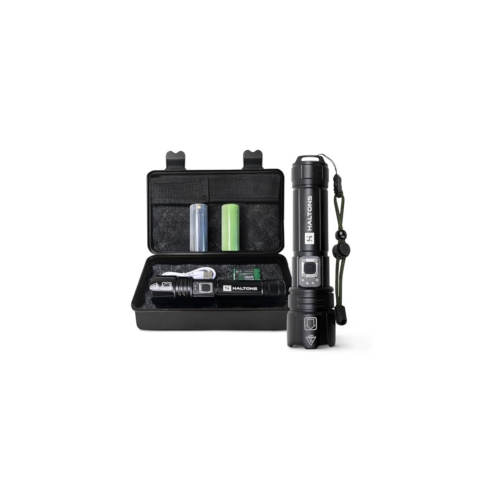 10,000 Lumens Rechargeable Torch - Waterproof, Tactical, LED, Super Bright, USB-C Charging, Powerful Flash Light, Durable with Versatile Modes & SOS
