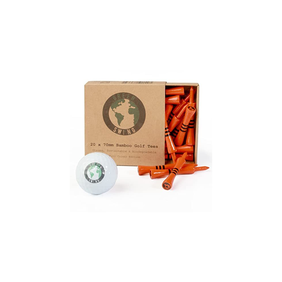 Bamboo Golf Tees 70mm | Strong Sustainable Biodegradable | 20pcs | Full Colour Edition | Orange Castle Tees