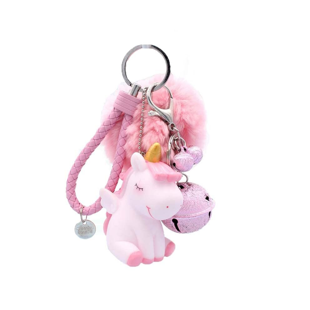 Unicorn Lucky Silica Gel Keyring Pom Fluffy Keyring Faux Fur Keychain With Bell Chains Pompoms Schoolbag Ornament Key Fob Bag Decoration Cute Gifts