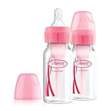 Dr. Brown's Natural Flow Anti-Colic Options+ Narrow Baby Bottle, 4oz/120ml, with Level 1 Slow Flow Teat, 2-Pack, Pink