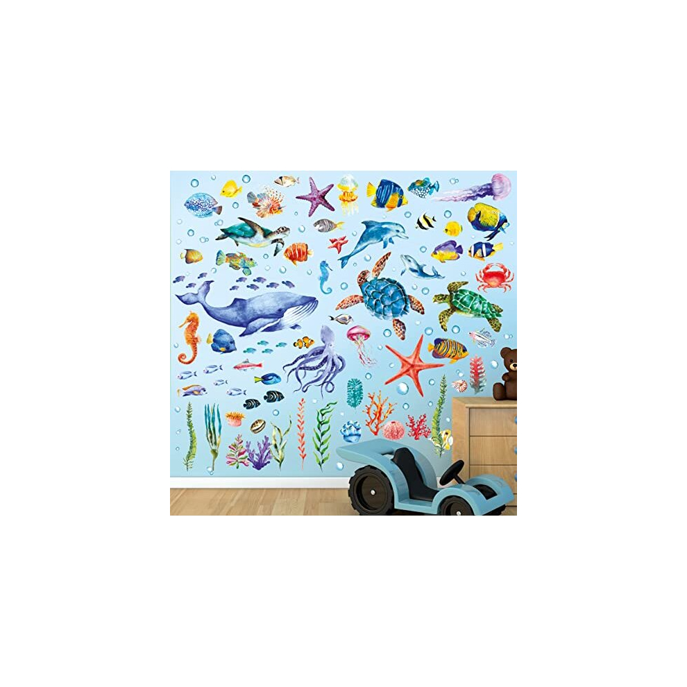 Bashom Decowall Ds-8048 Under The Sea Wall Stickers Ocean Fish Decals Turtle Jellyfish Removable For Kids Bedroom Nursery Living Room Art Home Décor