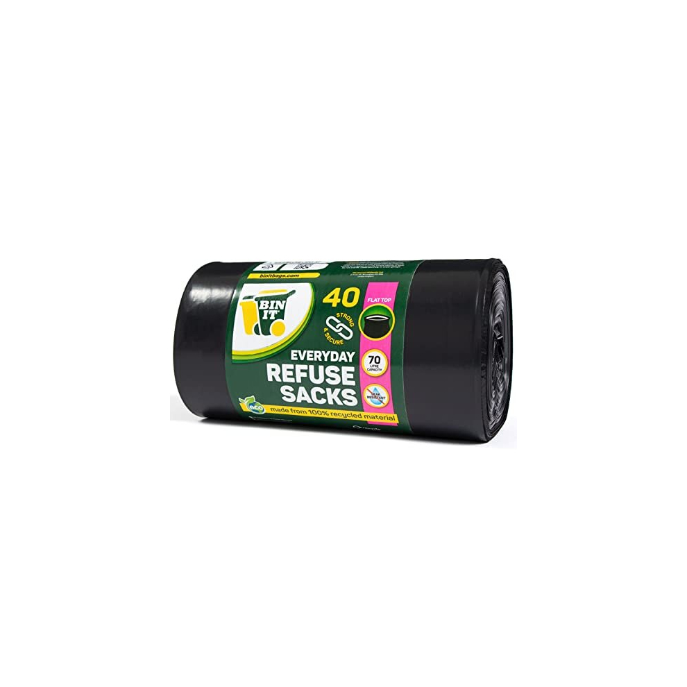 BIN IT 40 Everyday 70L Strong & Secure, Refuse Sacks, Bin Bags, Bin Liners, Flat Top, Recycled, Tear Resistant, 30 μm, Perfect for Everyday Use, Household, Office, Kitchen & Caterers - Image 5