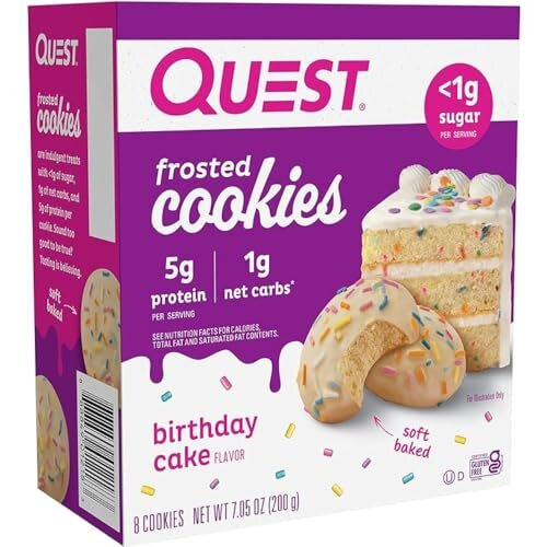 Quest Nutrition, Biscuits Glacés, Gâteau d'Anniversaire, 8 Biscuits, 0,88 oz (25 g) Chacun
