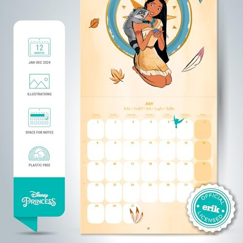 Disney Princess Wall Calendar 2024 12" x 12" 12 Month Planner