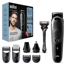 8-In-1 All-In-One Trimmer Series 5, Male Grooming Kit With Beard Trimmer, Hair Clippers, Ear & Nose Trimmer & Gillette Razor, 6 Attachments, Gifts For