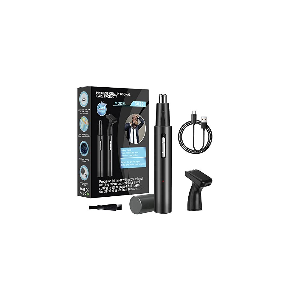 Hiyaa Nose Hair Trimmer For Men And Women, Ipx7 Waterproof Painless Usb Rechargeable Metal Nasal & Ear Hair Trimmer, Portable Low Noise Dual-Edge Spinning