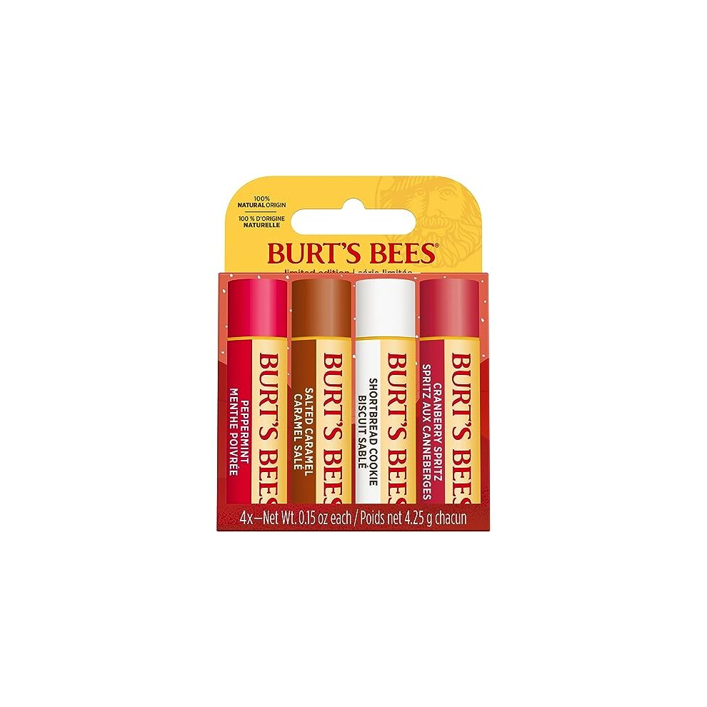 Burt's Bees Lip Balm Gift Set, Shortbread Cookie, Cranberry Spritz, Salted Caramel, Peppermint, Lip Balm Multipack, 4x4.25g