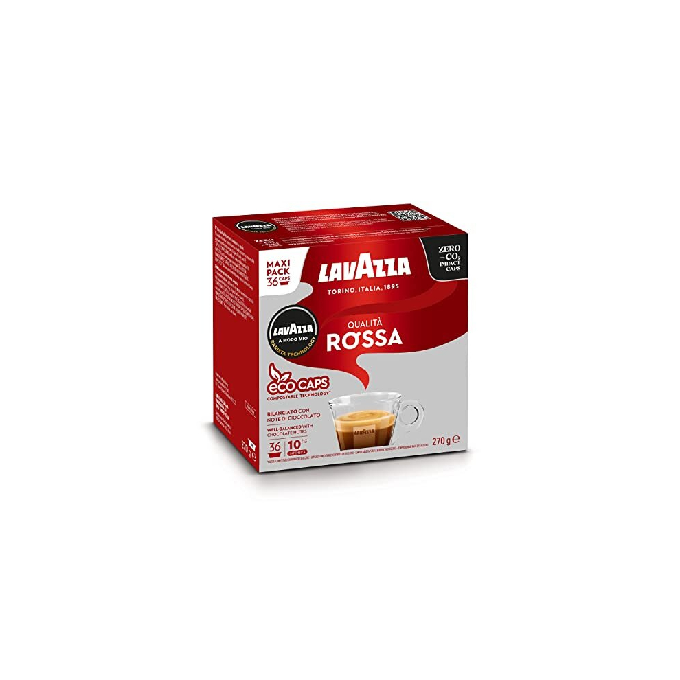 Lavazza A Modo Mio Qualità Rossa: Coffee Capsules (Arabica & Robusta), Full, Sustained Taste, Intensity 10/13, Medium Roast, Ideal For 40Ml Espresso Red