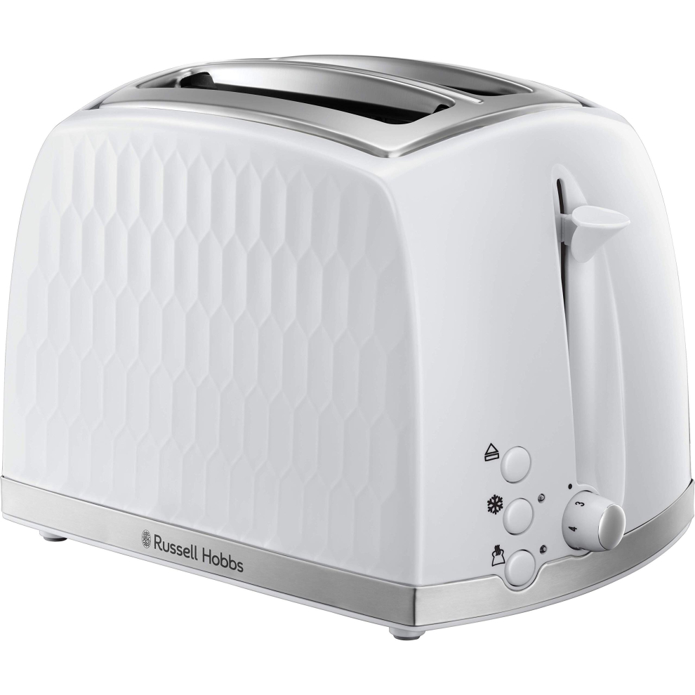 26060 2 Slice Toaster - Contemporary Honeycomb Design with Extra Wide Slots and High Lift Feature, White