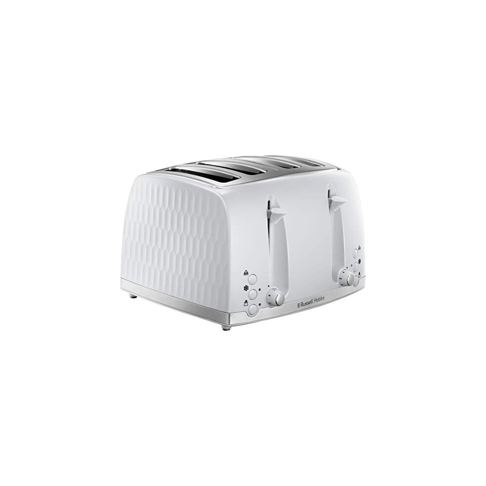 26070 4 Slice Toaster - Contemporary Honeycomb Design with Extra Wide Slots and High Lift Feature, White