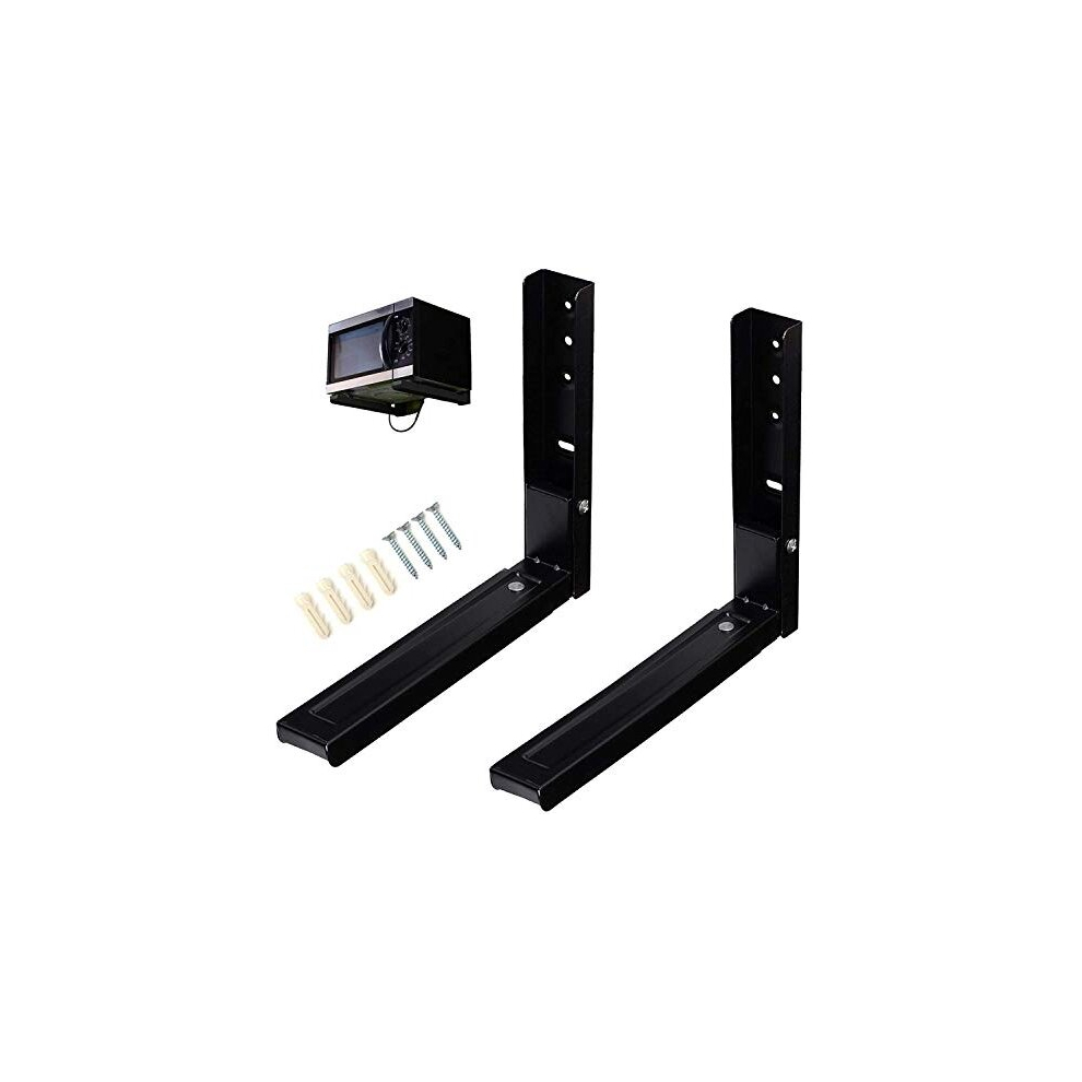 Meetoz Microwave Wall Mount Brackets, Foldable Arm Adjustable Extensible Wall Hanging Microwave Brackets Oven Stand Shelf Rack Load 100 Lb (Black) Black