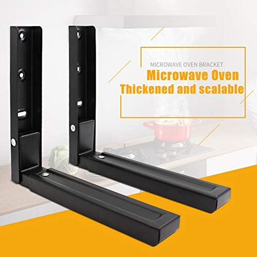Microwave Wall Mount Brackets, Foldable Arm Adjustable Extensible Wall Hanging Microwave Brackets Oven Stand Shelf Rack Load 100 lb (Black) 2