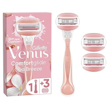 ComfortGlide Spa Breeze Women's Razor + 3 Razor Blade Refills, 2 Shaving Gel Bars For A Comfortable Shave, Packaging May Vary