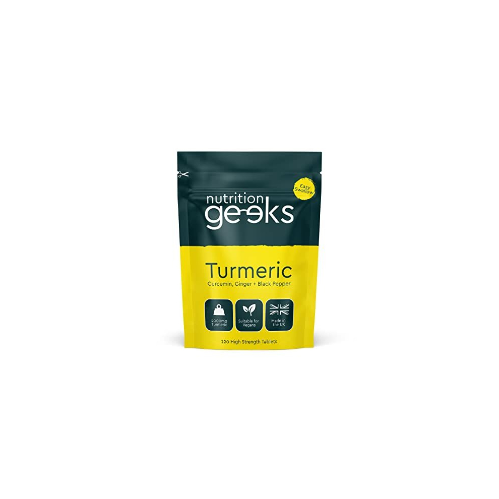 Nutrition Geeks Black Turmeric Tablets 2000Mg With Pepper & Ginger | 120 High Strength Curcumin Supplements | Turmeric And Pepper Tablets (Not Turmeric Capsules