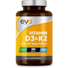 Vitamin D3 4000iu & Vitamin K2 100ug (MK7) |180 Vitamin D3 K2 Vegetarian Tablets | 1-A-Day | 6 Month Supply | High Strength D3 and K2 Vitamin |