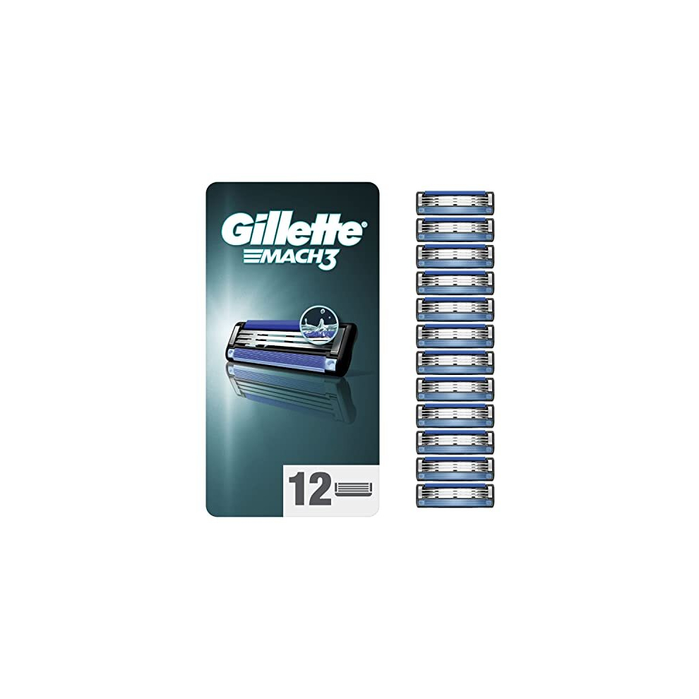 Gillette Mach3 Razor Blades Men, Pack Of 12 Razor Blade Refills With Precision Trimmer, Packaging May Vary